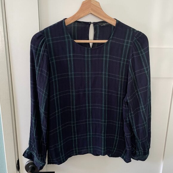 Zara Tops - Zara Blue and Green Plaid Long Sleeve Top for Office Outfit or Casual Night Out